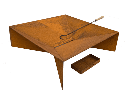 FIRE PIT FUJI SQ WITH ASH TRAY & POKER 70CM